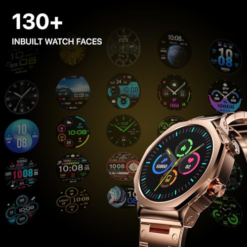 Fire-Boltt Onyx- 36.3mm AMOLED Always On Display Smart Watch, 466 * 466 High Resolution, Bluetooth Calling, Steel Design, IP67, 4GB Storage, 300+ Sports Modes, 130+ Watch Faces (Rose Gold)