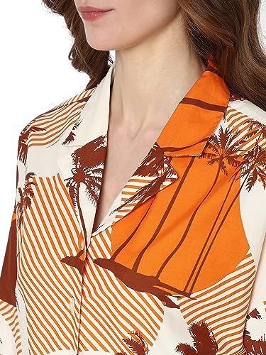 VERO MODA Women Tropical Cotton Regular Fit Orange Shirt