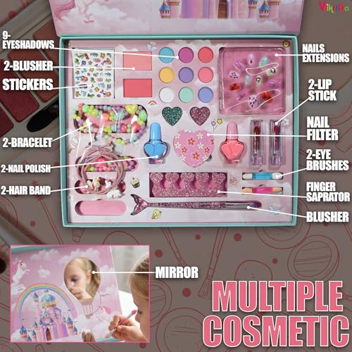 VikriDA Big Size Kids Washable Makeup Kit, Fold Our Makeup Palette with Mirror, Make Up Toy Cosmetic Kit Gifts for Girls - Safety Tested- Non Toxic
