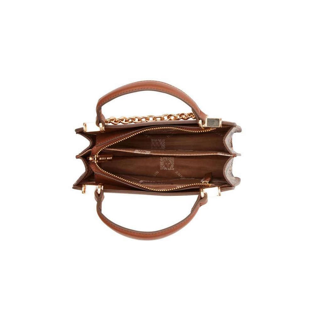 Anne Klein Solid Faux Leather Zipper Closure Women's Satchel Bag (Brown, XL)