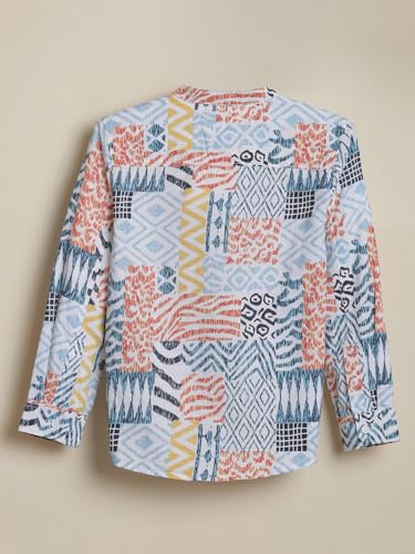 Boys White Print Casual Shirt