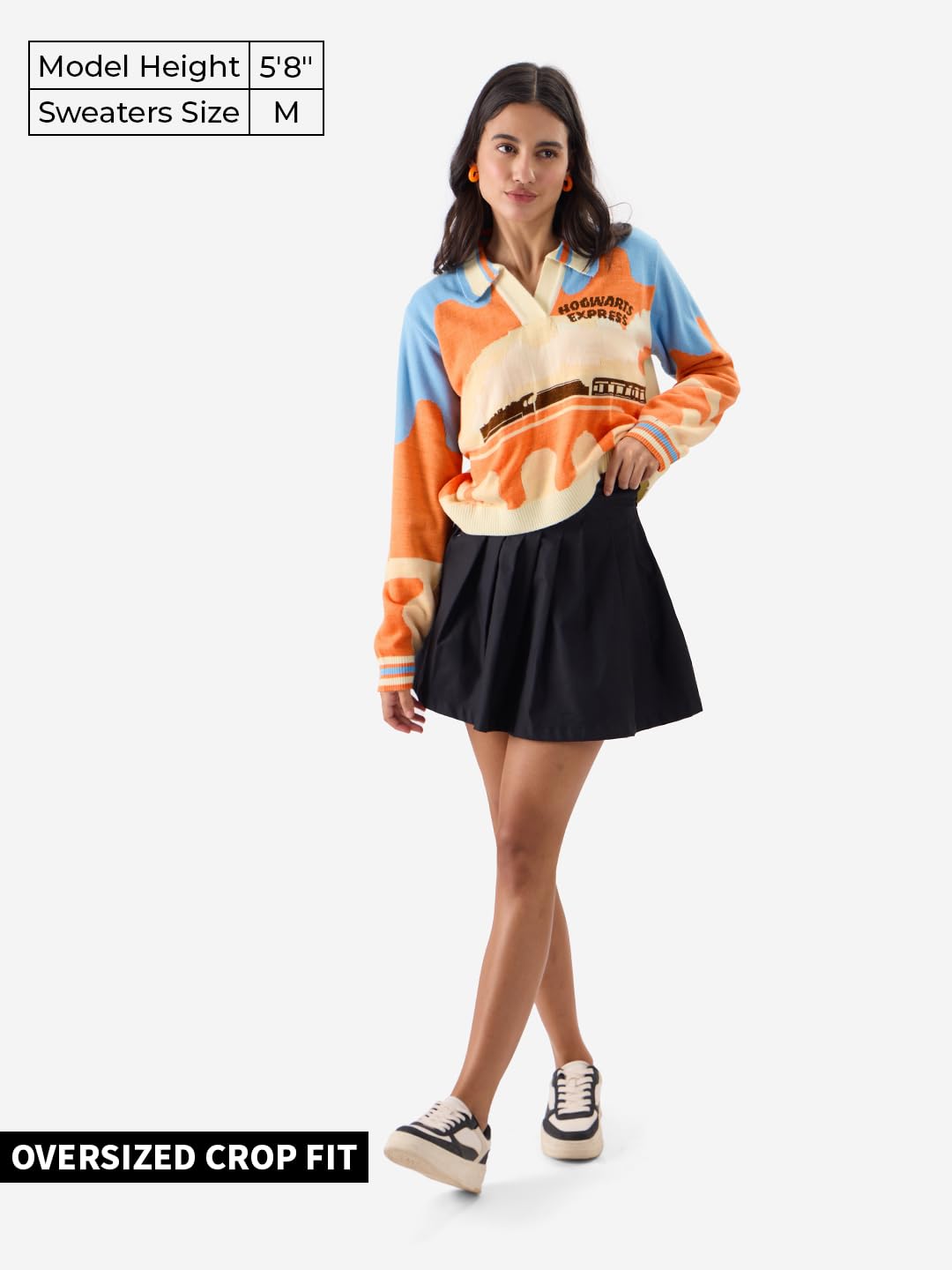 The Souled Store Official Harry Potter: Hogwarts Express Women and Girls Full Sleeve Collared Neck Oversized Fit Cropped Sweaters Multicolour Womens Cropped Knit Sweaters for Girls Pullover Cable