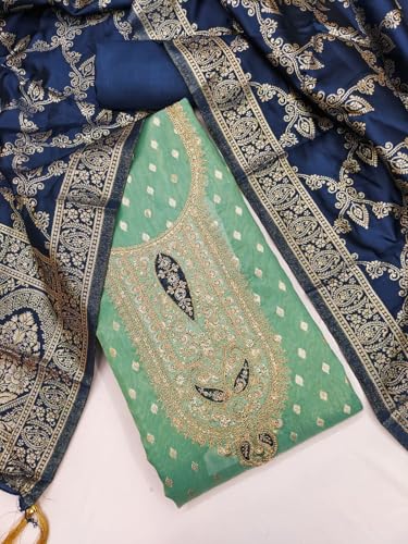 Leeli Peeri Designer Women's Simmer Silk Embroidery Work Unstitched Salwar Suit Dress Material