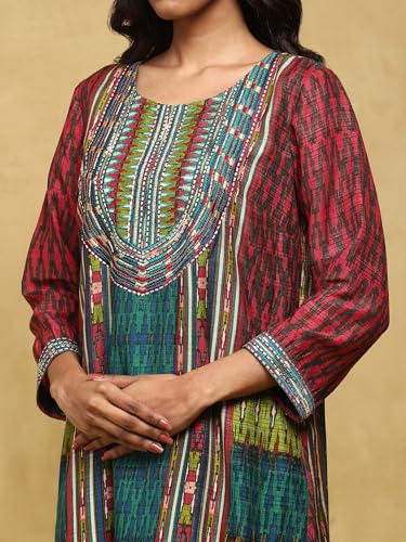 Ritu Kumar Teal Printed Viscose Kurta With Pant And Dupatta