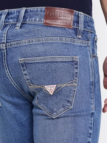 GUESS Blue Solid Mid Rise Slim Fit Denim Shorts