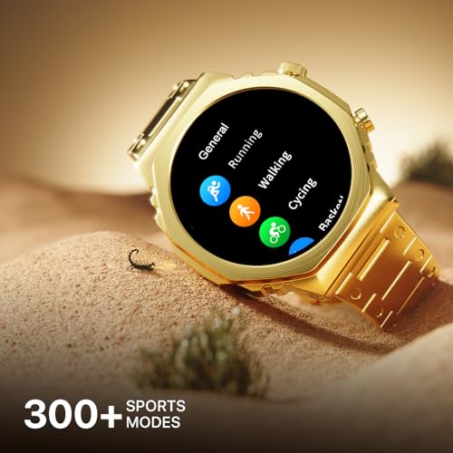 Fire-Boltt Onyx- 36.3mm AMOLED Always On Display Smart Watch, 466 * 466 High Resolution, Bluetooth Calling, Steel Design, IP67, 4GB Storage, 300+ Sports Modes, 130+ Watch Faces (Gold)