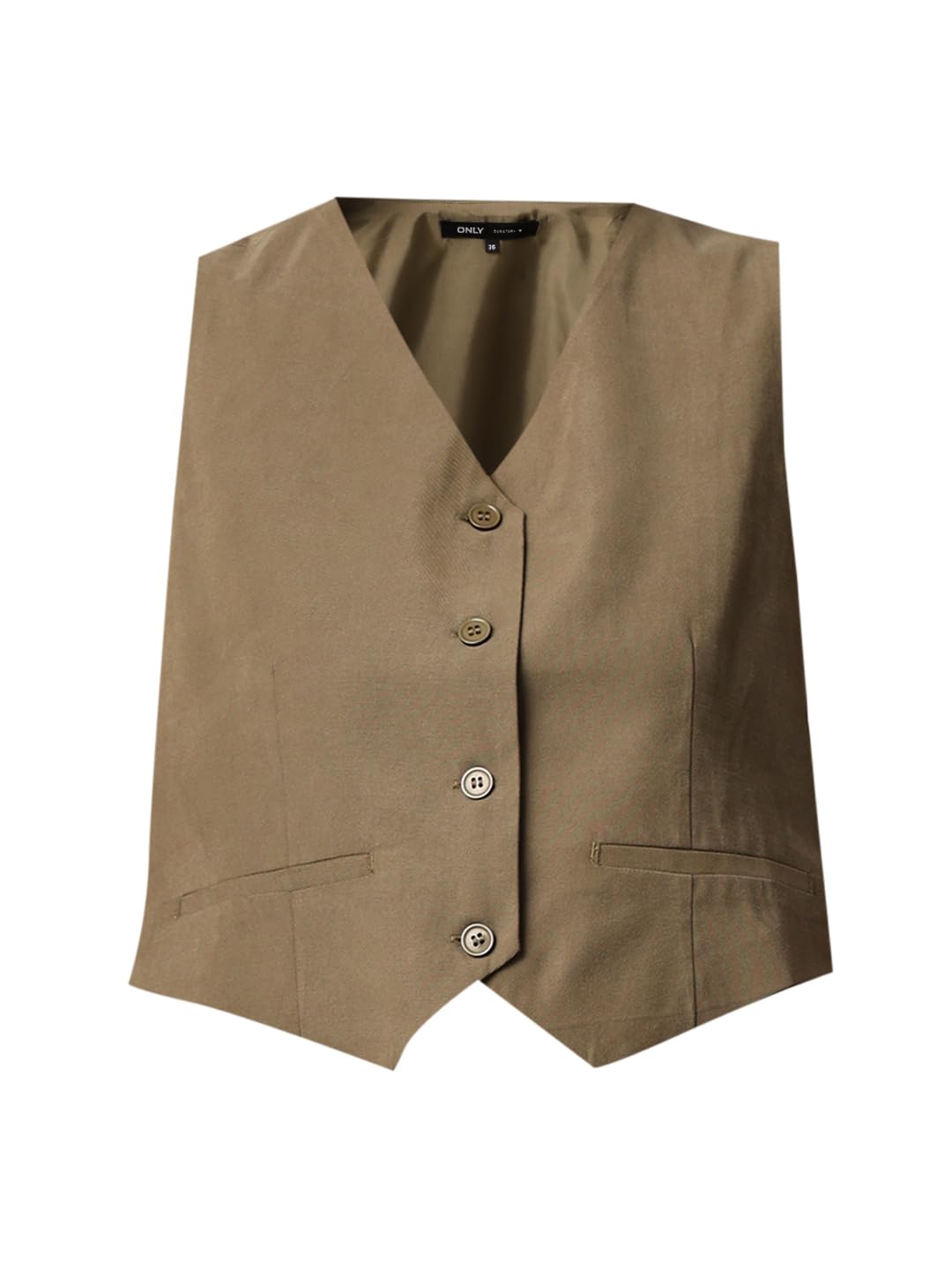 ONLY Women Solid Regular Fit Casual Olive Waistcoat