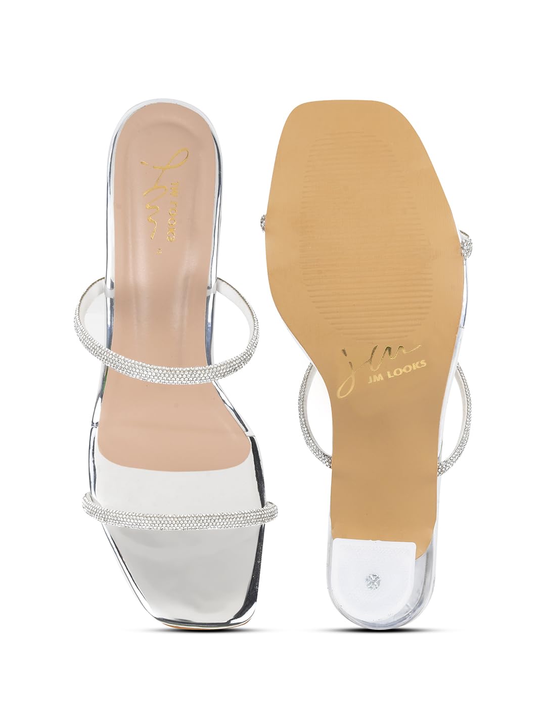 JM LOOKS Women Slim Silver Solid Comfortable Sole Kitten Heel Sandals for Womens & Girls IRF-108-Silver-41-BL