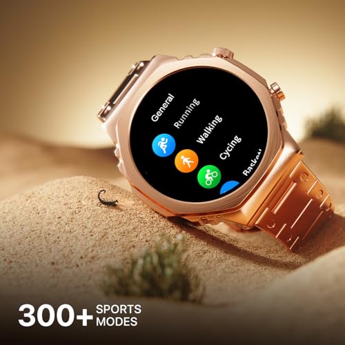 Fire-Boltt Onyx- 36.3mm AMOLED Always On Display Smart Watch, 466 * 466 High Resolution, Bluetooth Calling, Steel Design, IP67, 4GB Storage, 300+ Sports Modes, 130+ Watch Faces (Rose Gold)