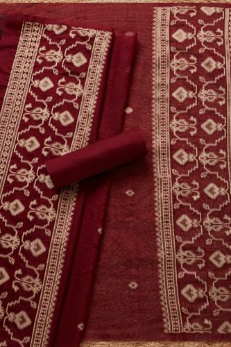Soch Womens Maroon Chanderi Woven Design Unstitch Dress Material