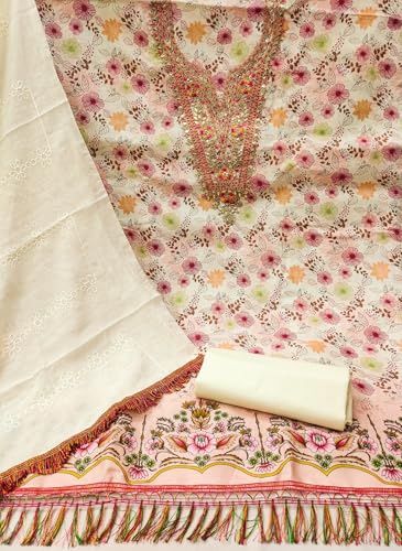 Leeli Peeri Designer Women's Cotton Floral Printed Embroidery Work Unstitched Salwar Suit Dress Material