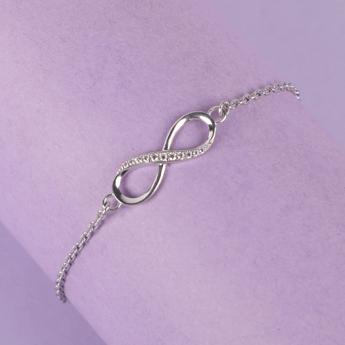 Clara 925 Sterling Silver Infinity Bracelet, Adjustable, Rhodium Plated, Swiss Zirconia Gift for Women and Girls