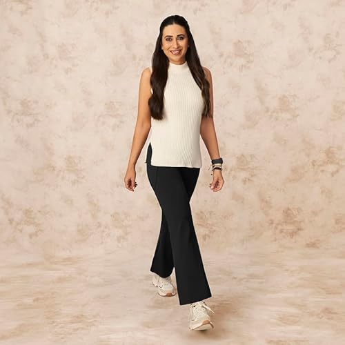 BlissClub Ultimate Flare Pants for Women Above 5'5 ft | Ribbed Waistband, 4 Pockets | High Waist Trousers and Formal Pants for Office wear