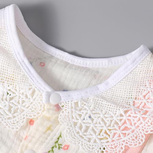 Hopscotch Girls Short Sleeves Pink Lace Collar Floral Cotton Romper For Ages (9-12 Months)