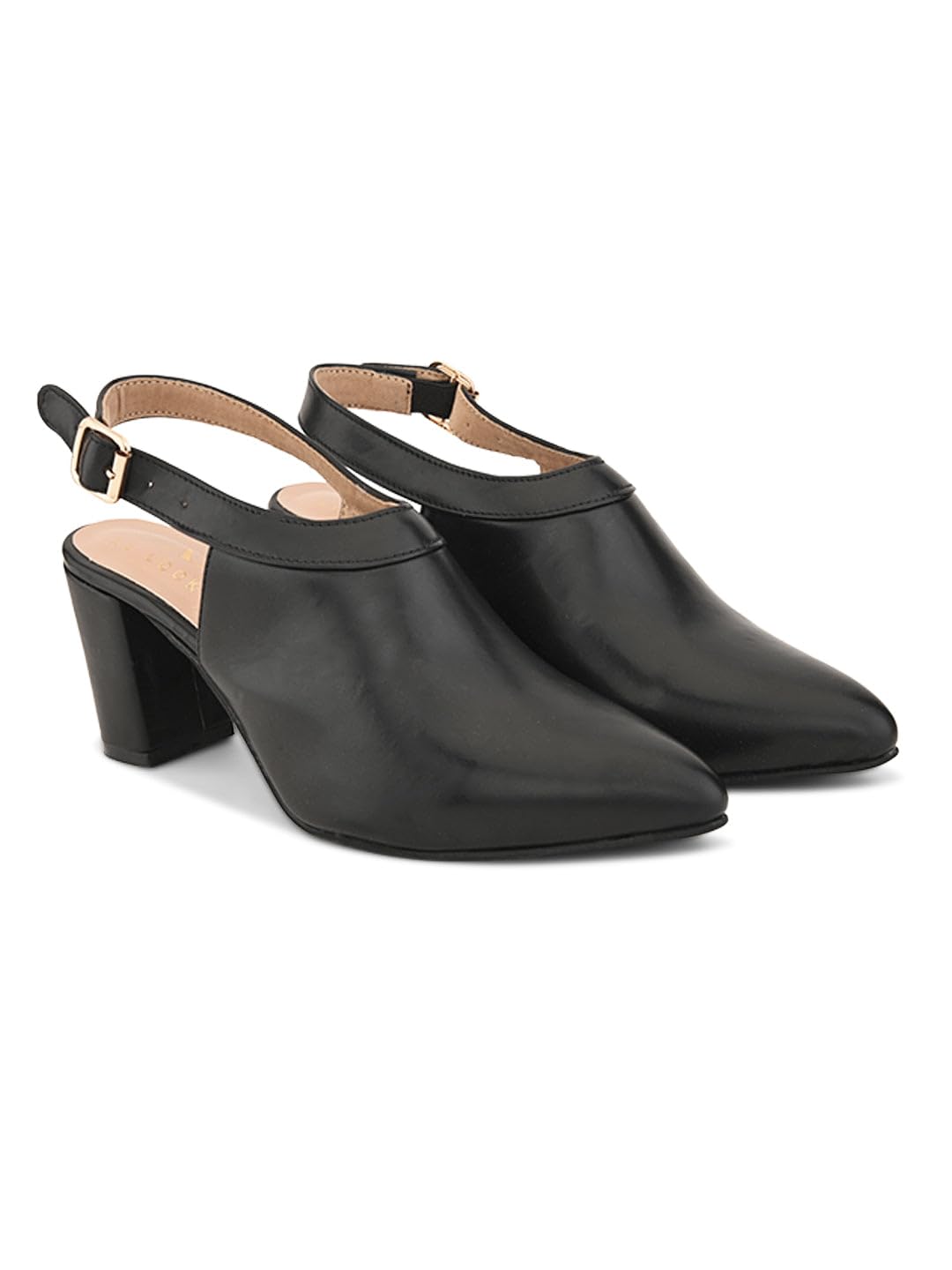 XE Looks Black Slingback Heels | Pointed-Toe Design | Adjustable Strap |Comfortable & Trendy Cushioned Footbed Heels for Girl & Women