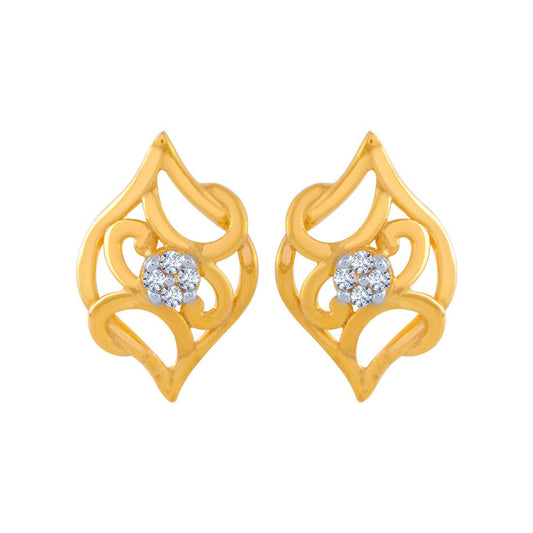 P.C. Chandra Jewellers 14k (585) Yellow Gold and American Diamond Stud Earrings for Women