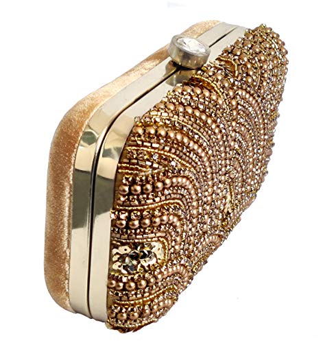 DUCHESS Women and Girls Embroidered Golden Clutch