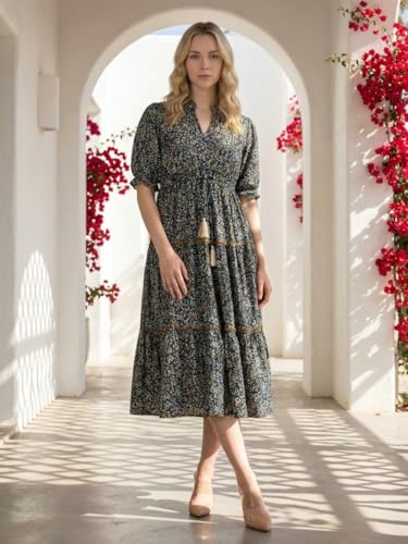 Femvy Trendy A-Line Maxi Gown for Women | Half Sleeve |Fit & Flare Maxi Gown |Gown for Women GWN231New(02) Blue