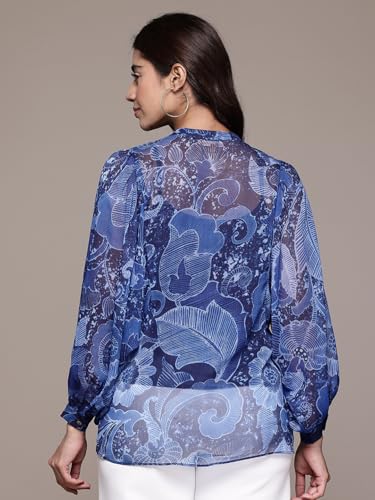 Aarke Ritu Kumar Blue Pearl Petal Full Sleeve Shirt with Camisole