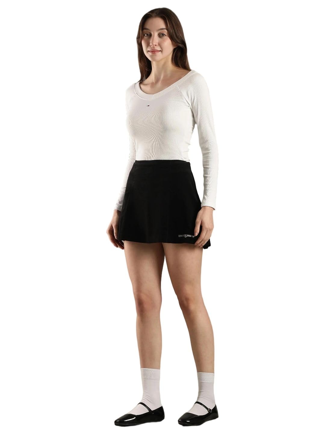 Regular Fit Solid Mid Rise Skirt Black