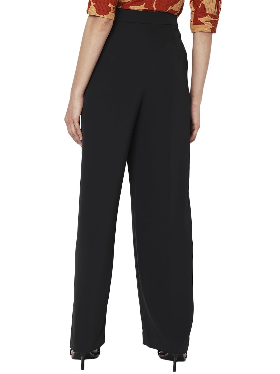 VERO MODA Women Solid Black Polyester Straight Fit High-Rise Pants