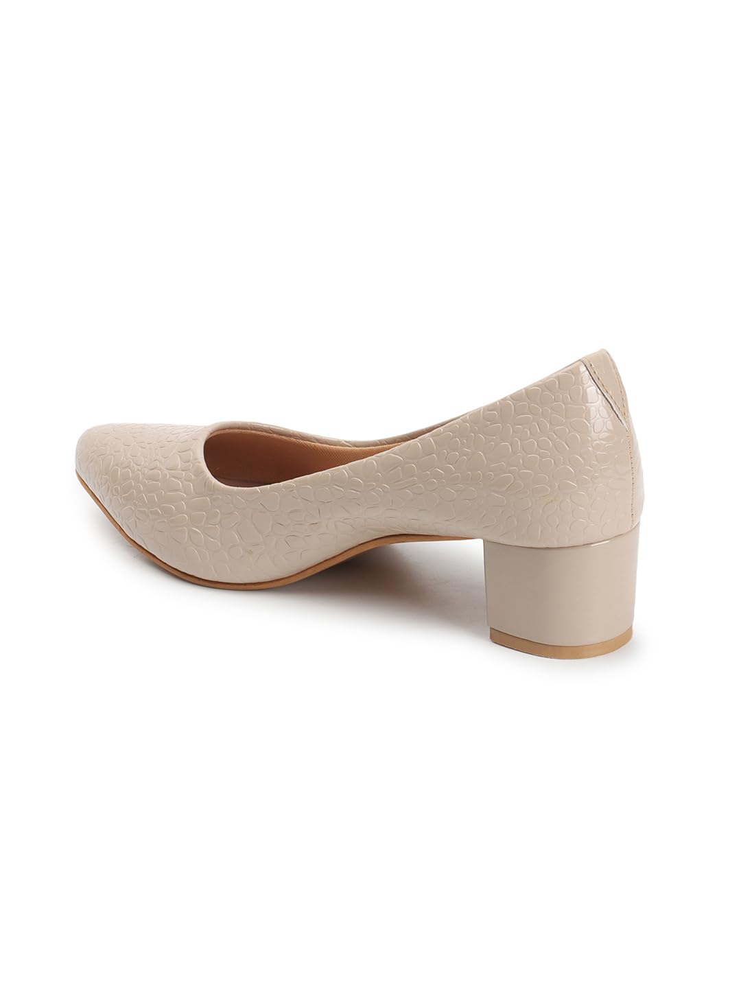 Carlton London Women Beige Stylish Slip-on Pump Shoes with Block Heels, Pointed Toe for Party and Formal Occasions (39)