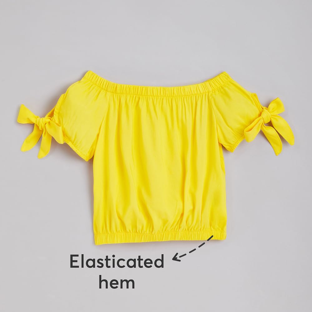 Hopscotch Girls Cotton Floral Print Top And Pant Set In Yellow Color For Ages 9-10 Years (HSP-3681744)