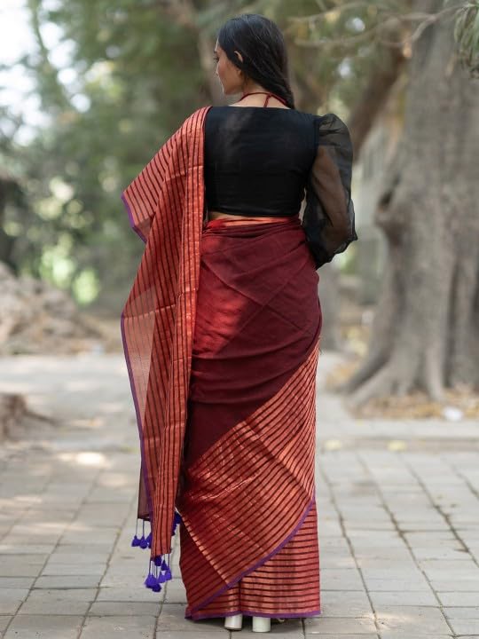 Suta Red Striped Zari Saree