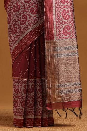 Soch Womens Onion Pink Tussar Geometric Saree