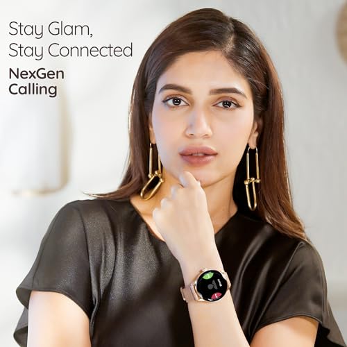 Pebble Vienna Smartwatch for Women with HD Display, Diamond-Cut Design, Glossy Metallic Finish, Mesh Metal Strap, Female Health Monitoring, DIY Watch Faces - Classic Gold