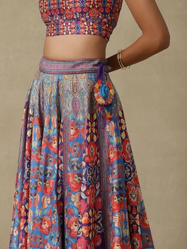 Aarke Ritu Kumar Purple Floral Printed Lehenga With Blouse And Dupatta