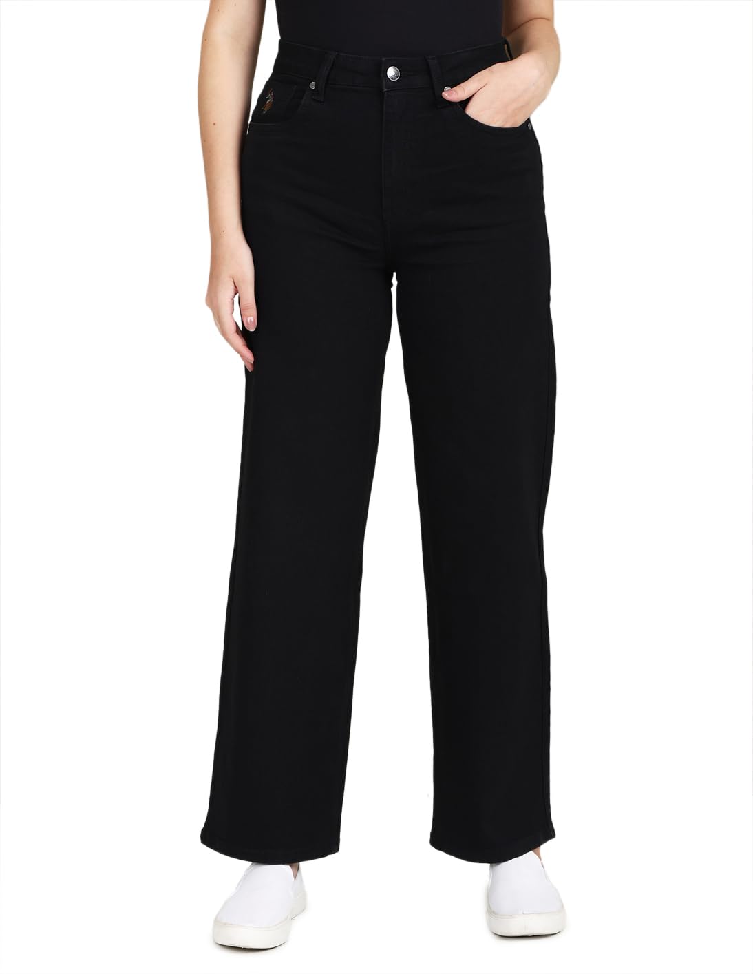 U.S. POLO ASSN. Women's High Rise Wide Leg Jeans (UWSS23JN005_Black_28)