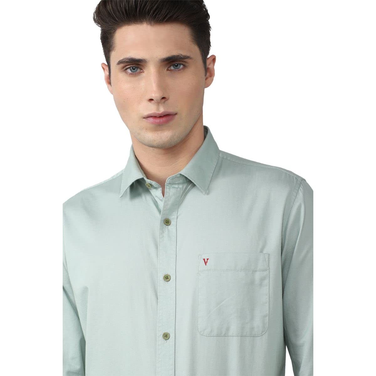 Van Heusen Sport Men's Slim Fit Shirt (VSSFWSLBH54779_Light Green 40)