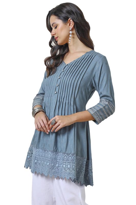 Soch Womens Grey Rayon Schiffli Tunic