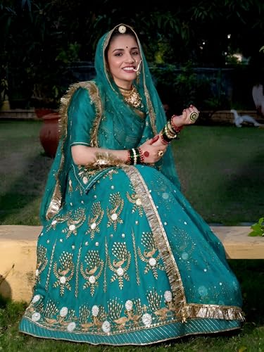 SHYAMLATA Designer Wedding & Party Lehenga Set with Hand Embroidery and Sequins (Rama)