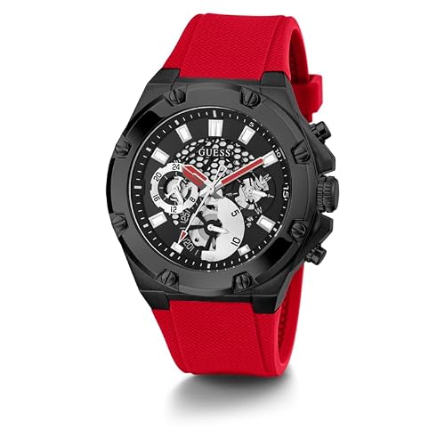 GUESS Silicone Sport Watch, Red/Black/Black, Classic