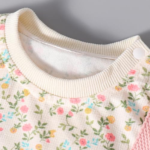 Hopscotch Girls Full Sleeves Peach Flower Bunny Embroidered Bodysuit For Ages (6-9 Months)