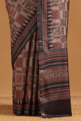Soch Womens Grey Art Silk Ethnic Motifs Saree