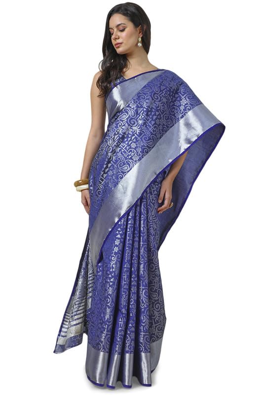 Soch Womens Blue Tussar Zari Woven Saree