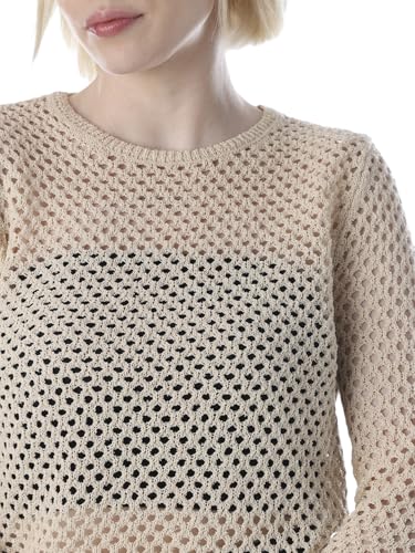 ONLY Women's Self Design Regular Fit Beige Top