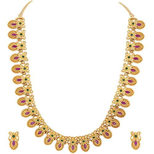 Peora Gold Plated Floral Designer Indian Traditional Necklace Earring Jewellery Set for Women Girls
