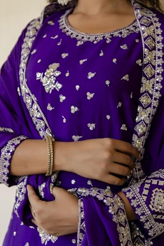 Leeli Peeri Designer Women's Chinon Embroidery Work Kurta Sharara Set With Dupatta