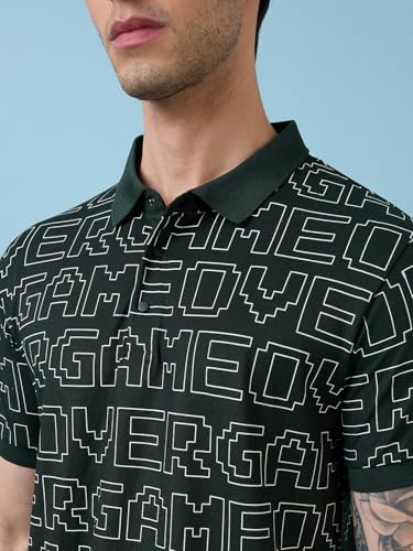 Status Quo Men's Typography Printed Polo Collar Half Sleeves Regular Fit Tshirt | Polo Collar | Pure Cotton | B Green | 3XL Size