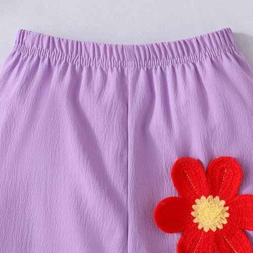 Hopscotch Girls Full Sleeves Lilac 2-Pc Floral Applique Ruffle Trim Pant Set For Age (3-4 Years)