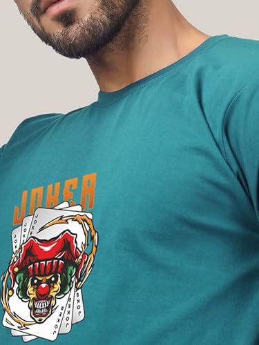 T-70 Men's Polycotton Printed Round Neck T-Shirt | Color - Peacock Green | Size - S