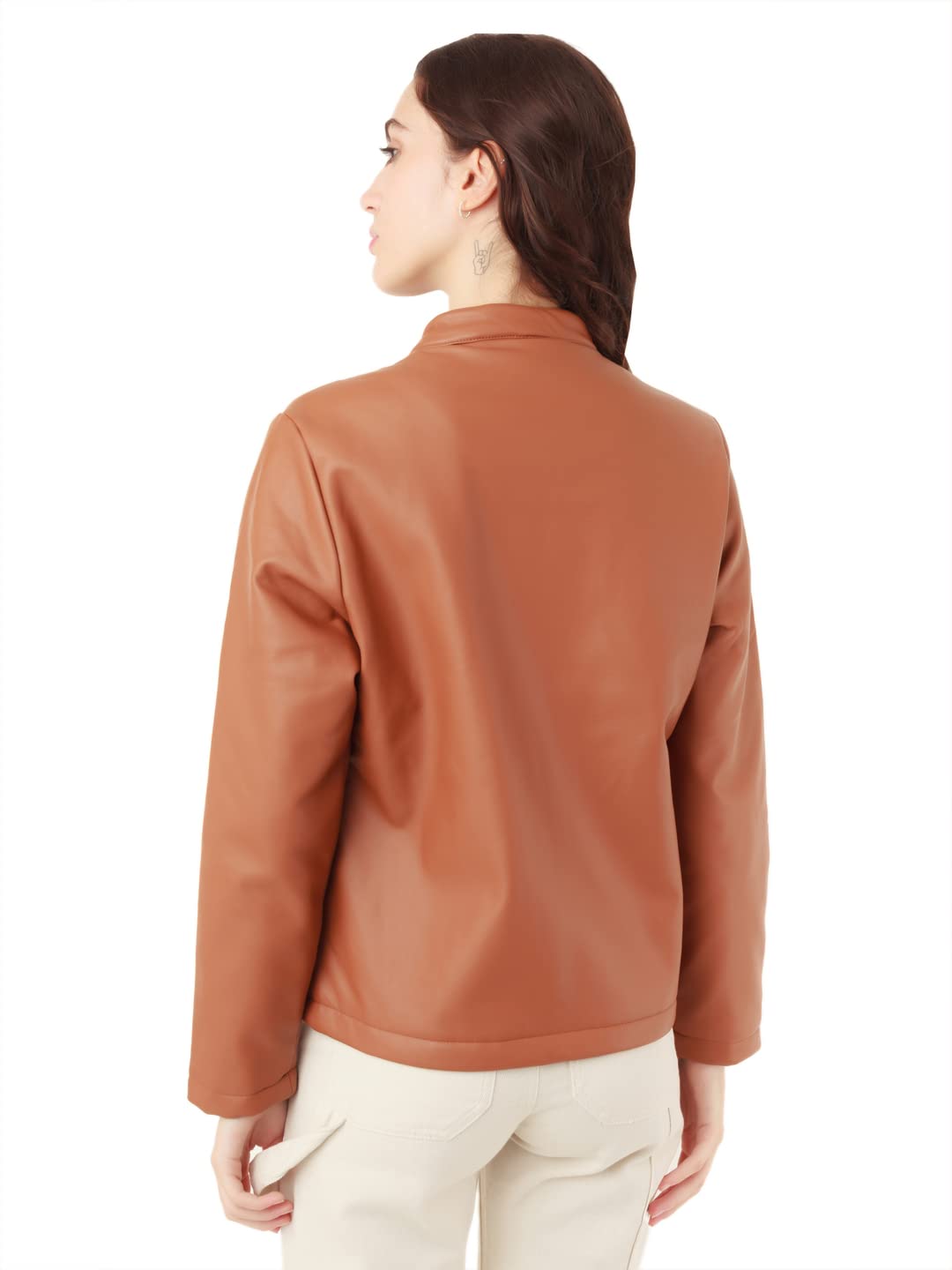 Zink London Women's Tan Solid Straight Jacket