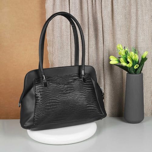Mochi Women Black Faux Leather Shoulder Bag with Centre Divider (66-498)