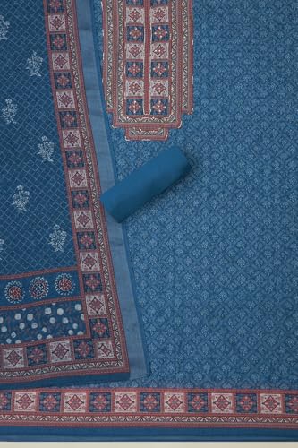 Soch Womens Indigo Linen Ethnic Motifs Unstitch Dress Material With Sequins