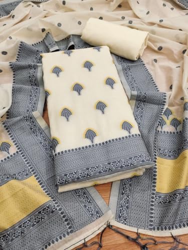 Leeli Peeri Designer Women's Grey Handloom Banarasi Resham Cotton Unstitched Dress Material(805PDM2)