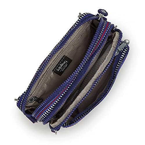 Kipling womens WomenÂ’s Abanu Multi Bag, Lightweight, Adjustable Nylon Waist Pack With Multi-compartment Convertible Crossbody Bag, Blue Geo Print, Small US, Blue Geo Print, 7.5''L x 5''H x 3.25''D